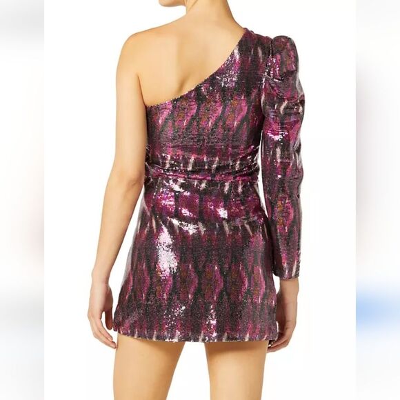 Misa Nova One Shoulder Long Sleeve Sequin Mini Dress Party New Year Lined Medium - Picture 5 of 11